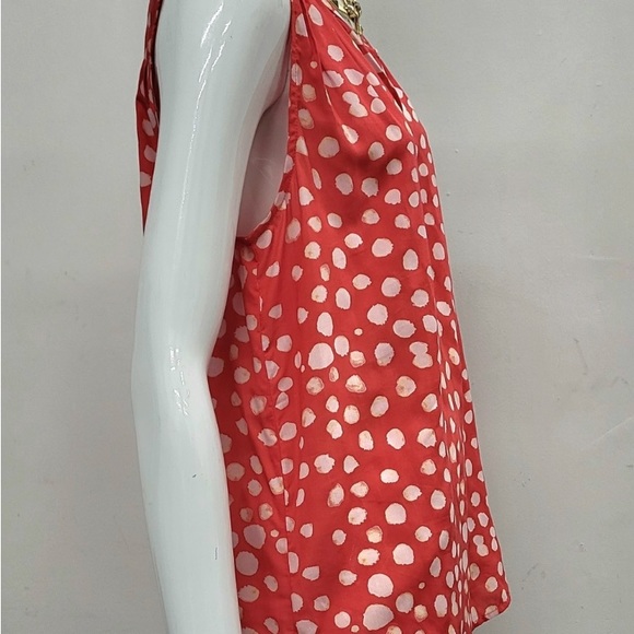 NEW! VELVET by Graham & Spencer Medium FEBE Sleeveless Blouse RED PINK Ivory Dot - Picture 4 of 5